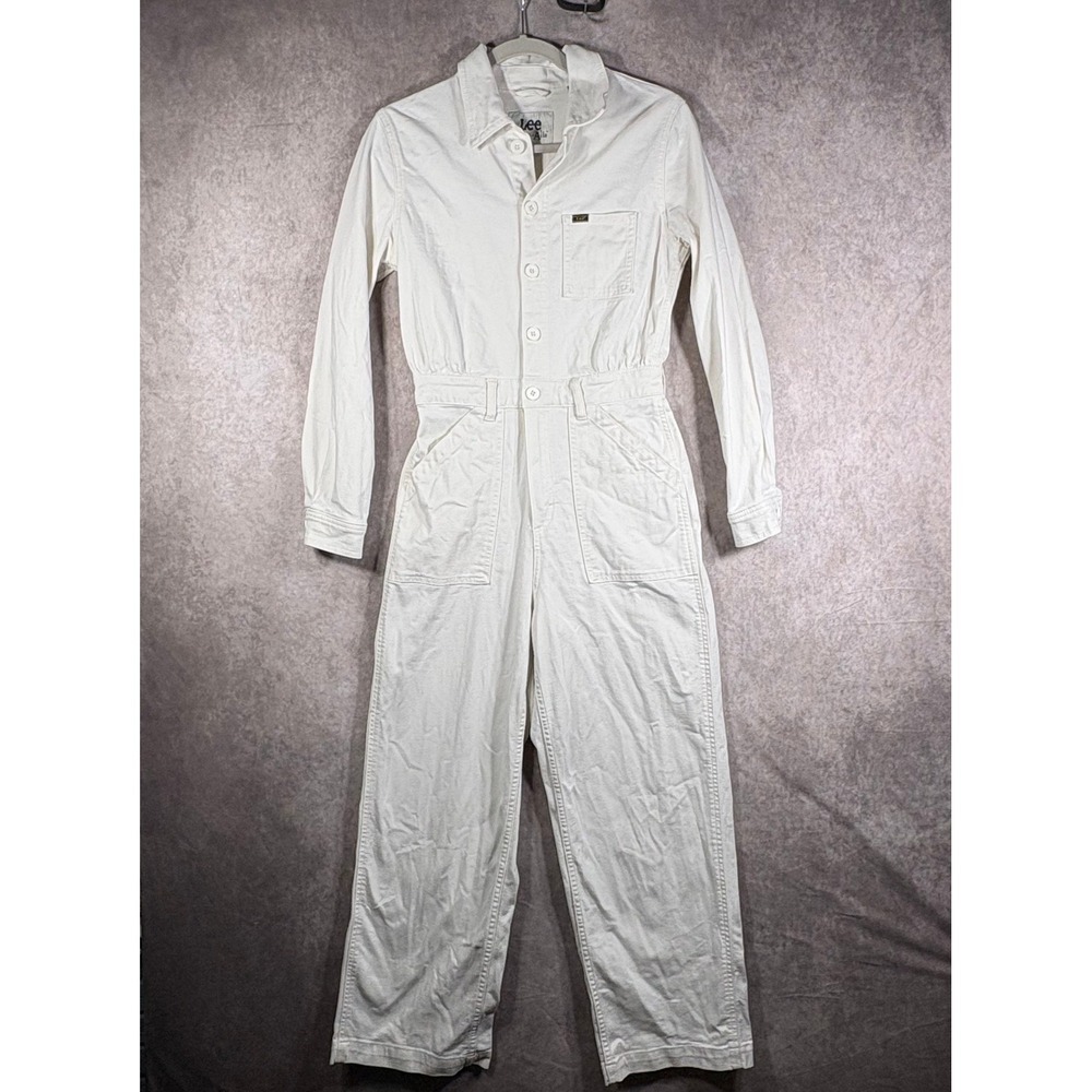 Lee Jumpsuit Women XS White Union-Alls Utility Boiler Suit Long Sleeve Denim